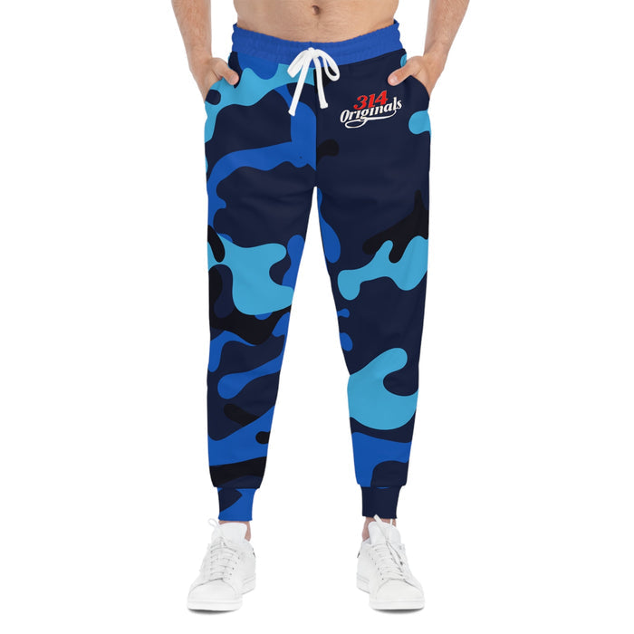 Blue Camo 314 Originals Athletic Joggers – Retro Script Logo Sweatpants - 314 Originals