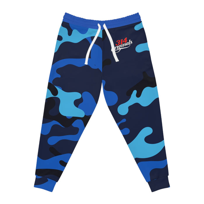 Blue Camo 314 Originals Athletic Joggers – Retro Script Logo Sweatpants - 314 Originals