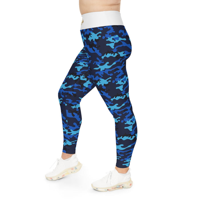 Blue Camo Plus Size Leggings — Subtle Side Script Graphic, Comfortable Everyday Activewear - 314 Originals