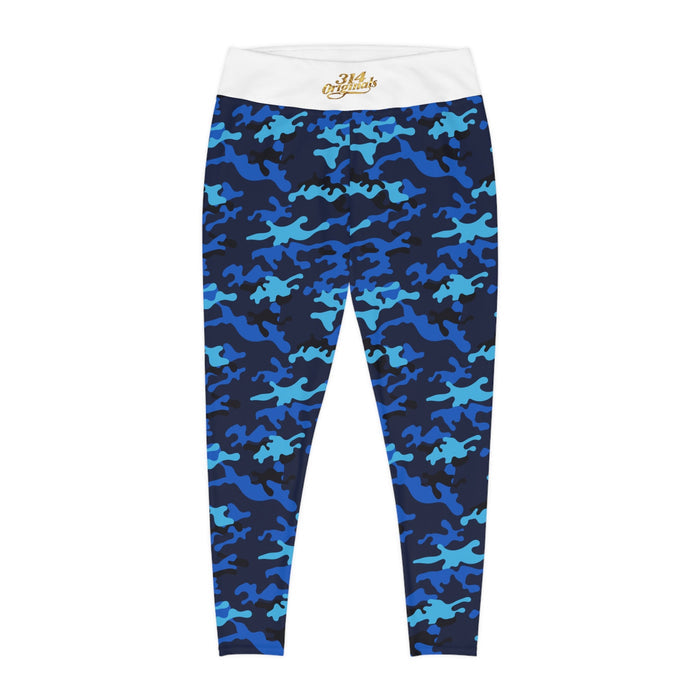 Blue Camo Plus Size Leggings — Subtle Side Script Graphic, Comfortable Everyday Activewear - 314 Originals