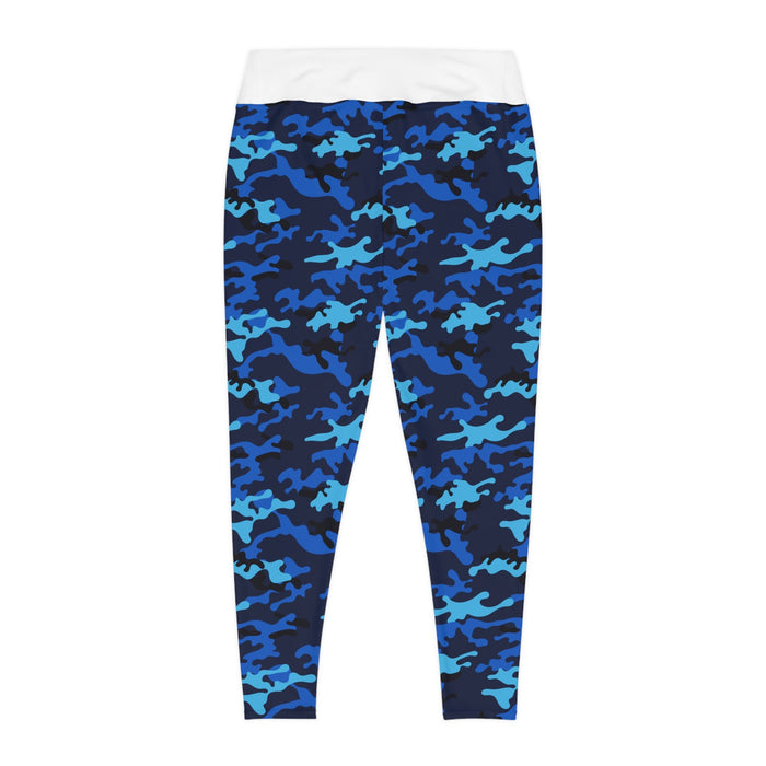 Blue Camo Plus Size Leggings — Subtle Side Script Graphic, Comfortable Everyday Activewear - 314 Originals