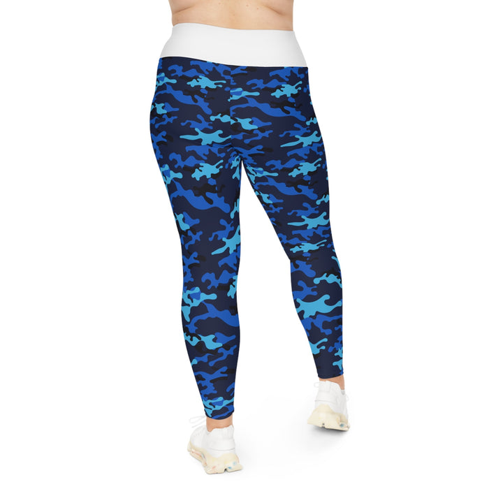 Blue Camo Plus Size Leggings — Subtle Side Script Graphic, Comfortable Everyday Activewear - 314 Originals