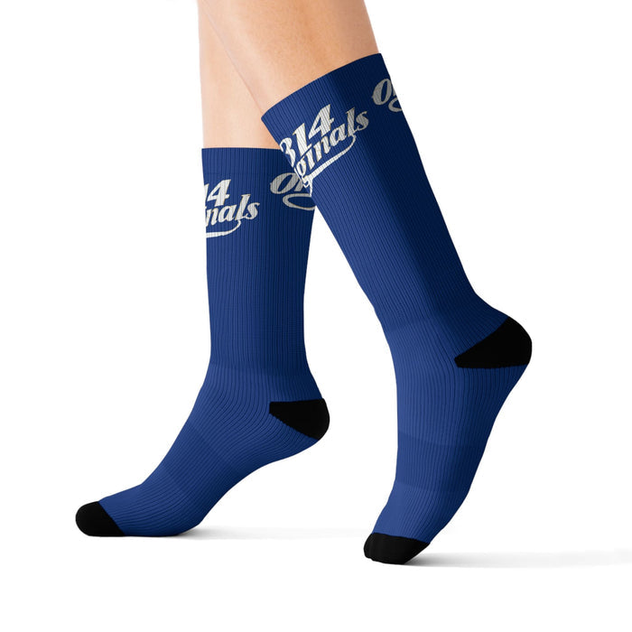 Blue Sublimation Socks with '314 Originals' Script — Athletic Crew Socks - 314 Originals