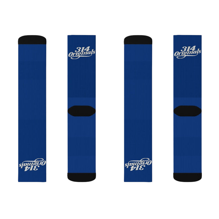 Blue Sublimation Socks with '314 Originals' Script — Athletic Crew Socks - 314 Originals