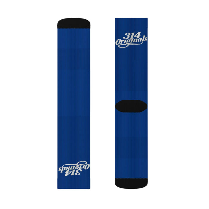 Blue Sublimation Socks with '314 Originals' Script — Athletic Crew Socks - 314 Originals