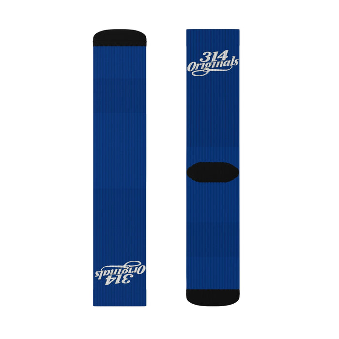 Blue Sublimation Socks with '314 Originals' Script — Athletic Crew Socks - 314 Originals