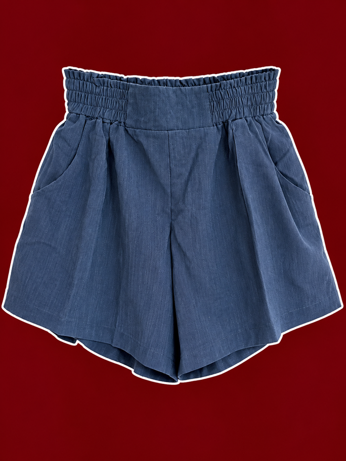 Blue Two-Piece Cropped Top + High-Waisted Shorts Set