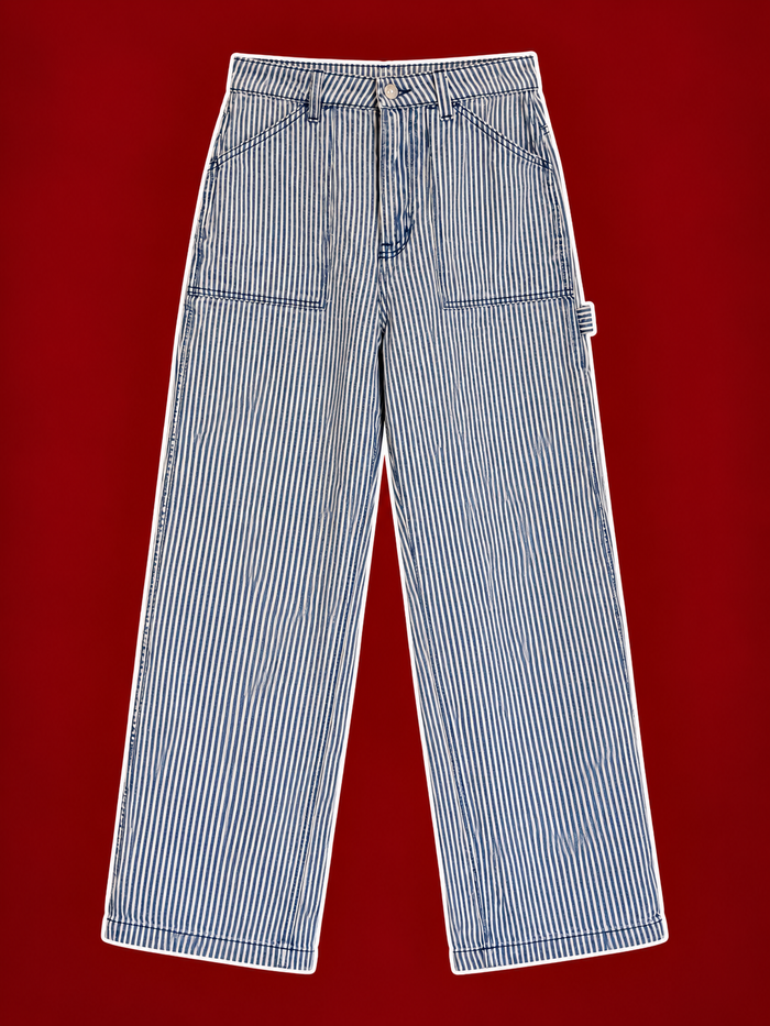 Blue & White Striped Carpenter Pants