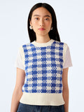 Bob Checked Vest in Blue and Cream