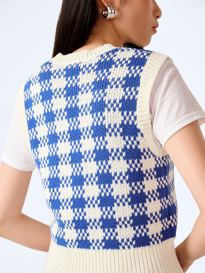 Bob Checked Vest in Blue and Cream