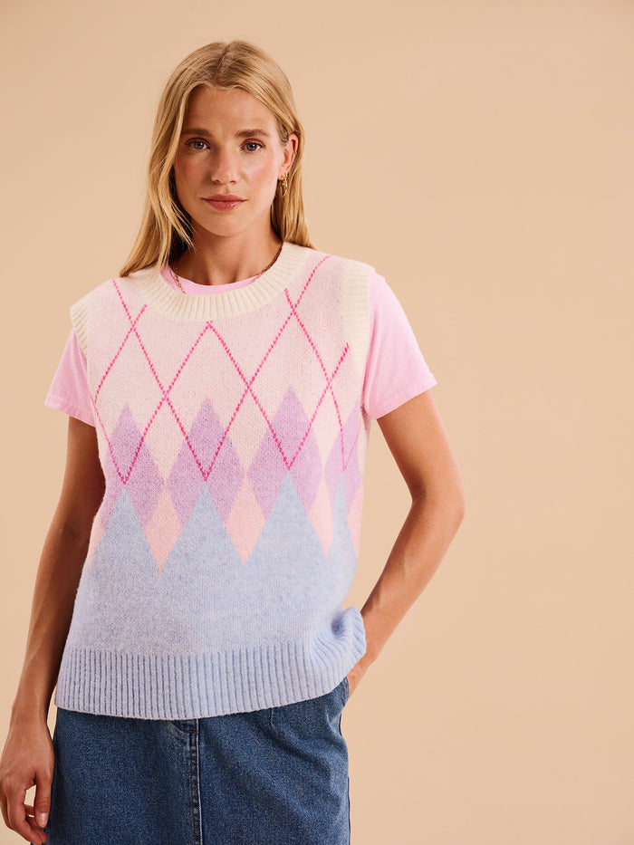 Bobbi Fluffy Argyle Vest