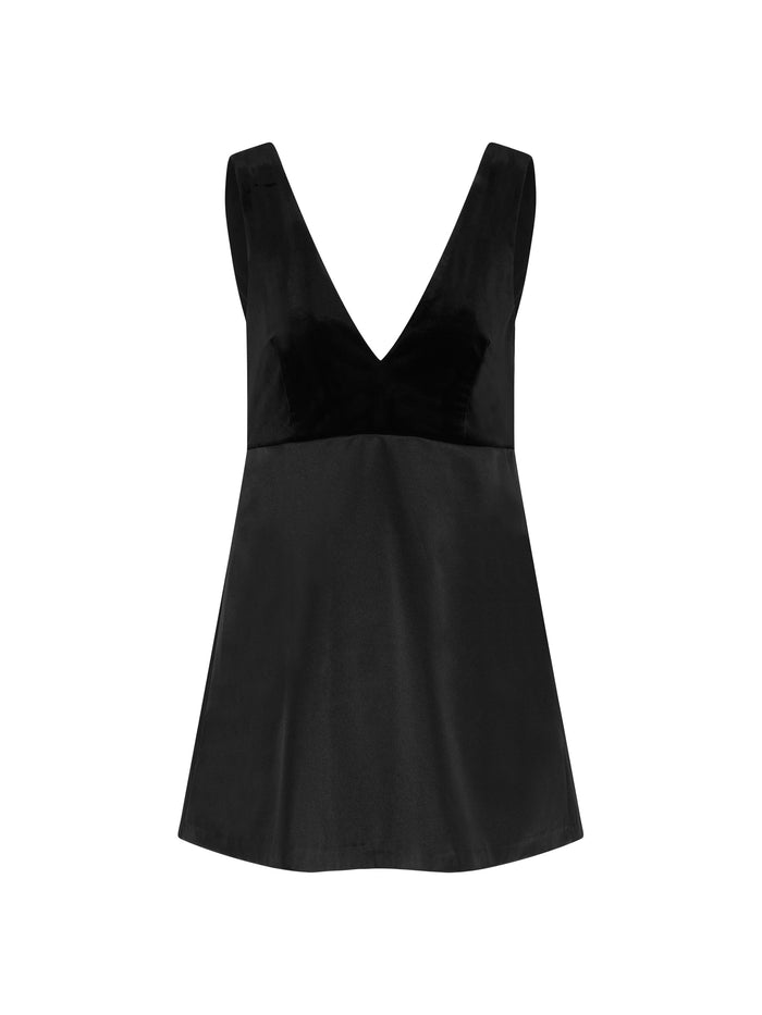 Bowlyn Velvet Bow Dress in Black