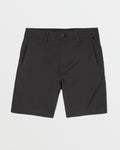 Volcom Kids' Big Boys Frickin Cross Shred Static Shorts, black knee-length with belt loops, side pockets, and button closure, displayed flat on a white background.