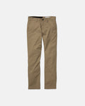 The Volcom Kids' Big Boys' Frickin Modern Stretch Pants are straight-leg khakis with REPREVE recycled fibers, side pockets, and belt loops, shown against a plain white background.
