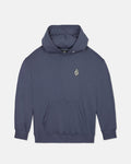 A Volcom Boy's Watanite Pull Over fleece hoodie in blue, featuring a front pocket and a small embroidered logo on the left chest, displayed on a plain white background.