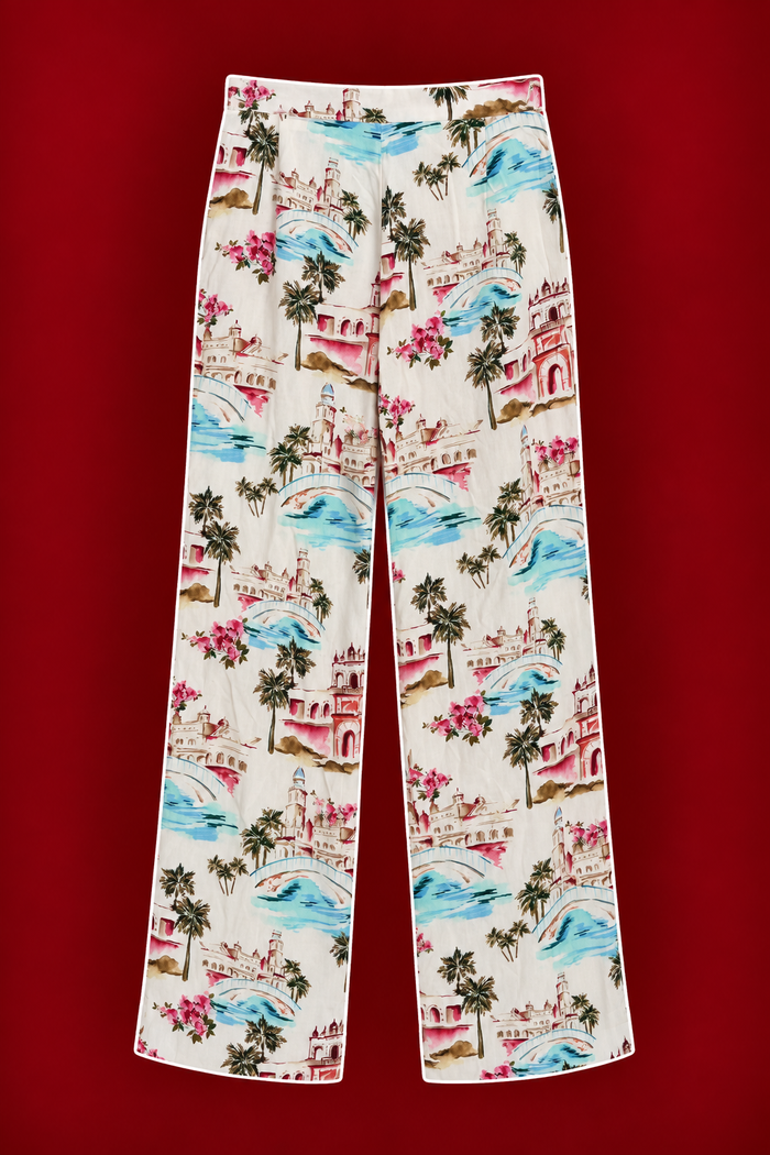 Brand New Anthropologie Mediterranean Print Wide-Leg Pants
