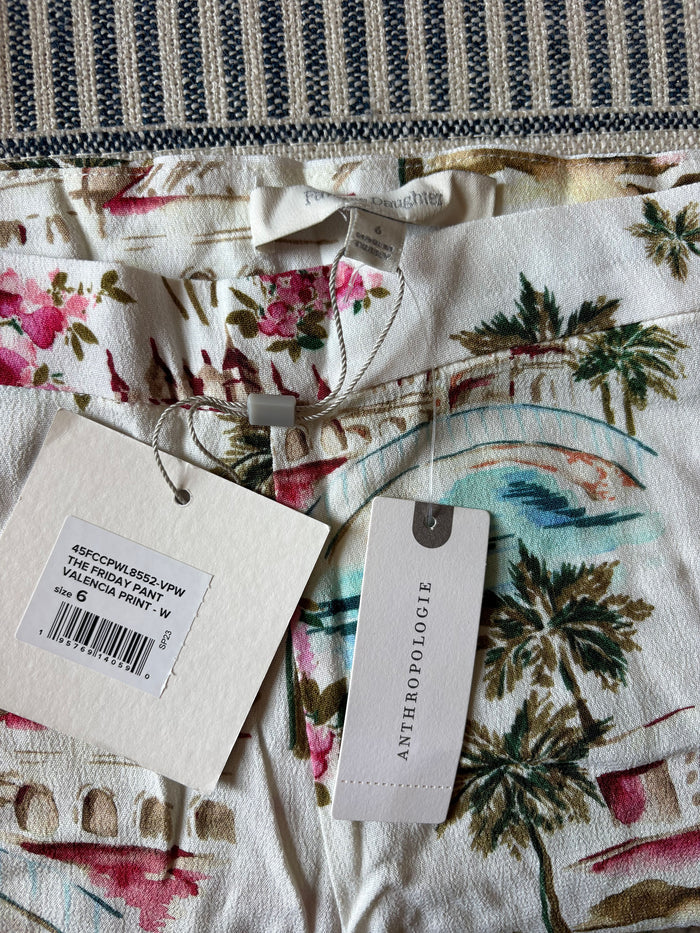 Brand New Anthropologie Mediterranean Print Wide-Leg Pants
