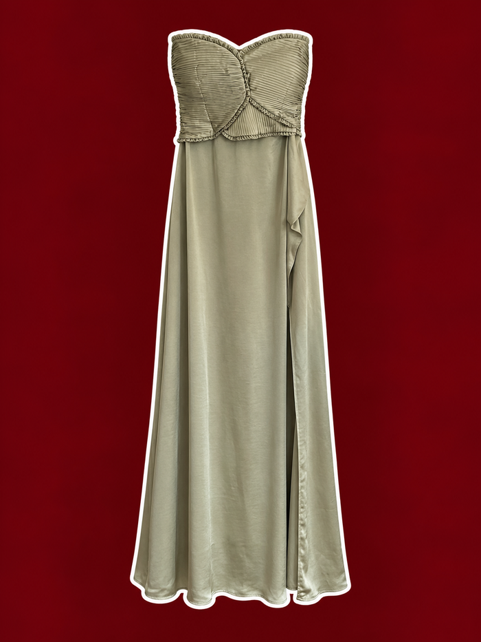 Brand New MESHKI Sage Satin Strapless Maxi Dress