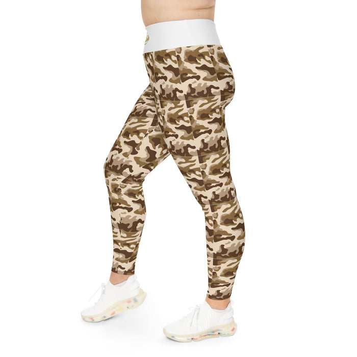 Brown Camo Plus Size Leggings — Subtle Side Script Graphic, Comfortable Everyday Activewear - 314 Originals