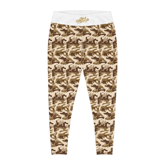 Brown Camo Plus Size Leggings — Subtle Side Script Graphic, Comfortable Everyday Activewear - 314 Originals
