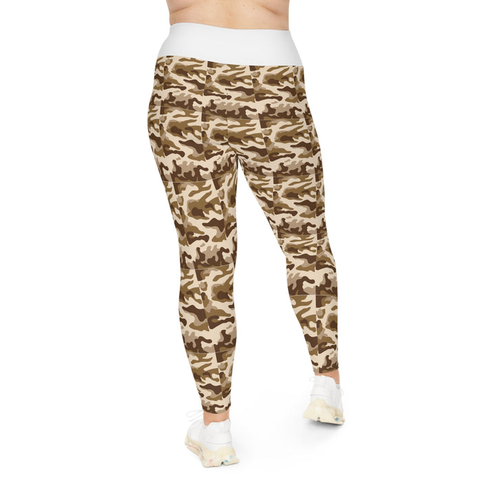 Brown Camo Plus Size Leggings — Subtle Side Script Graphic, Comfortable Everyday Activewear - 314 Originals