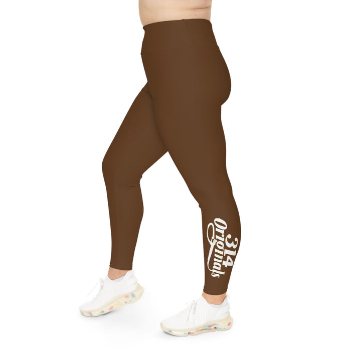 Brown Plus Size Leggings — Subtle Side Script Graphic, Comfortable Everyday Activewear - 314 Originals