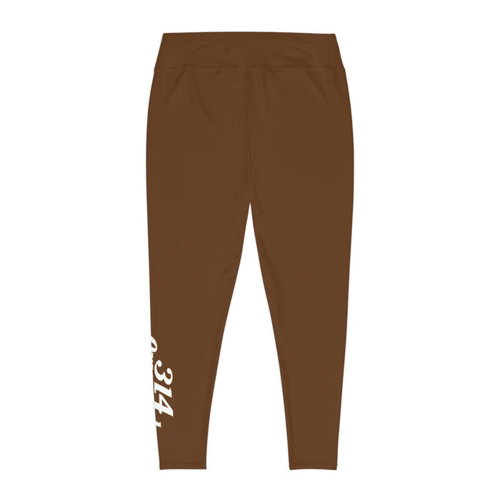 Brown Plus Size Leggings — Subtle Side Script Graphic, Comfortable Everyday Activewear - 314 Originals