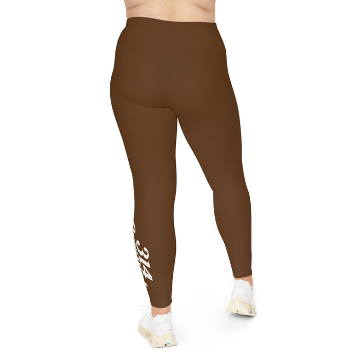 Brown Plus Size Leggings — Subtle Side Script Graphic, Comfortable Everyday Activewear - 314 Originals