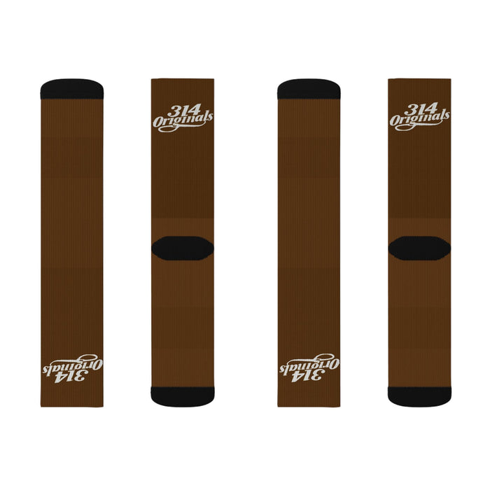 Brown Sublimation Socks with '314 Originals' Script — Athletic Crew Socks - 314 Originals