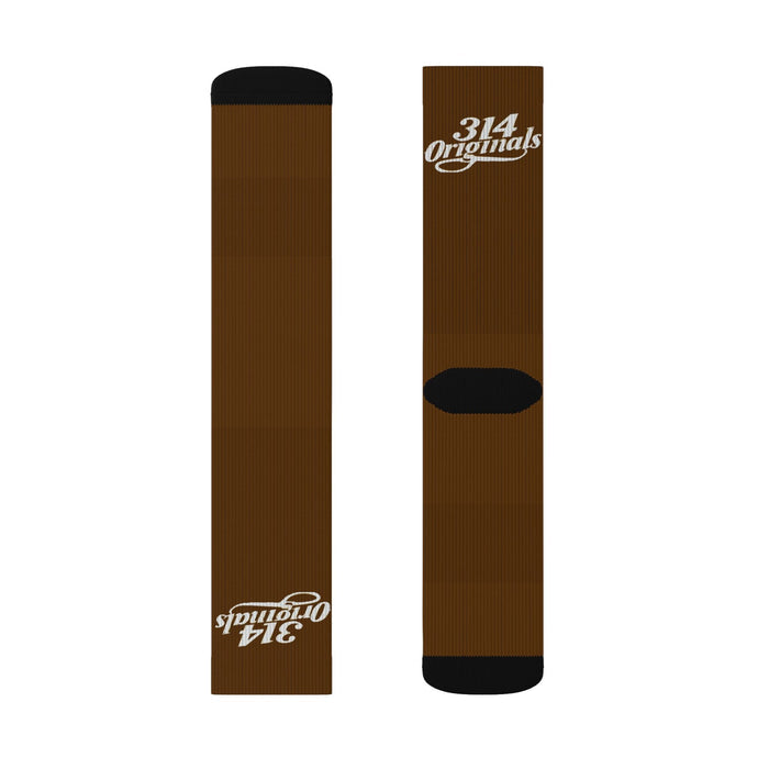 Brown Sublimation Socks with '314 Originals' Script — Athletic Crew Socks - 314 Originals