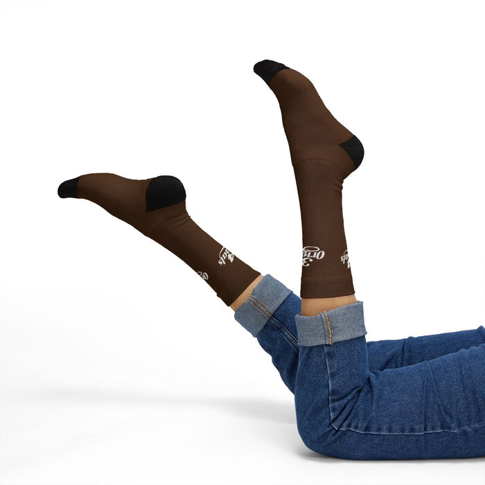 Brown Sublimation Socks with '314 Originals' Script — Athletic Crew Socks - 314 Originals