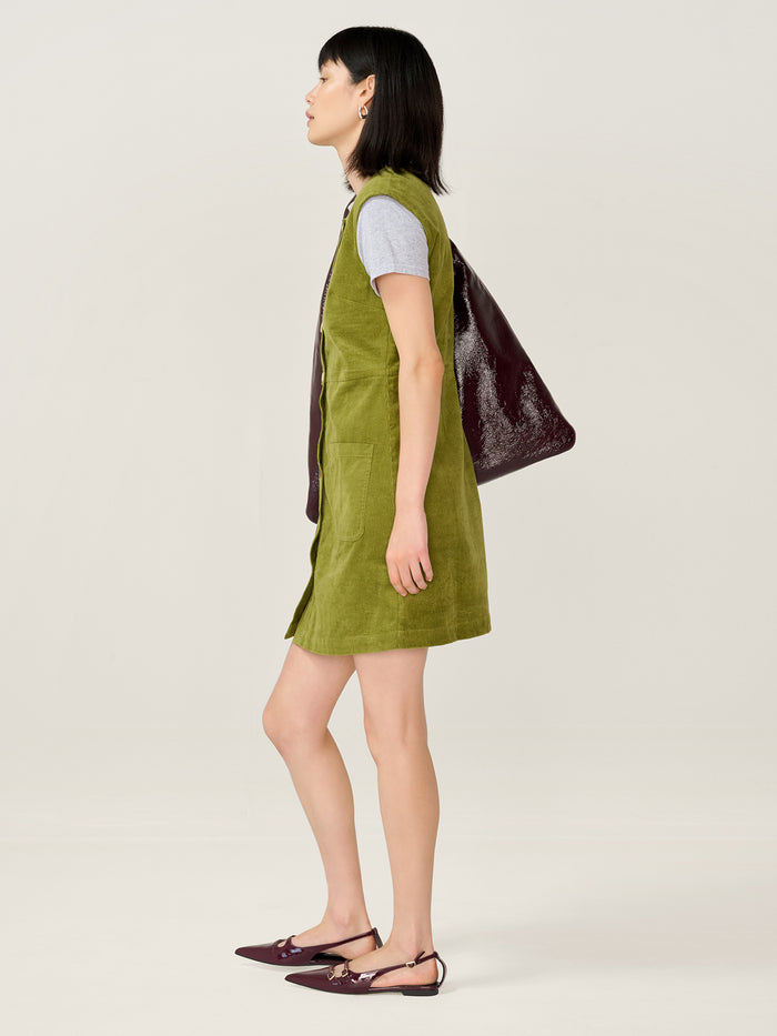 Bunni Cord Dress in Moss Green