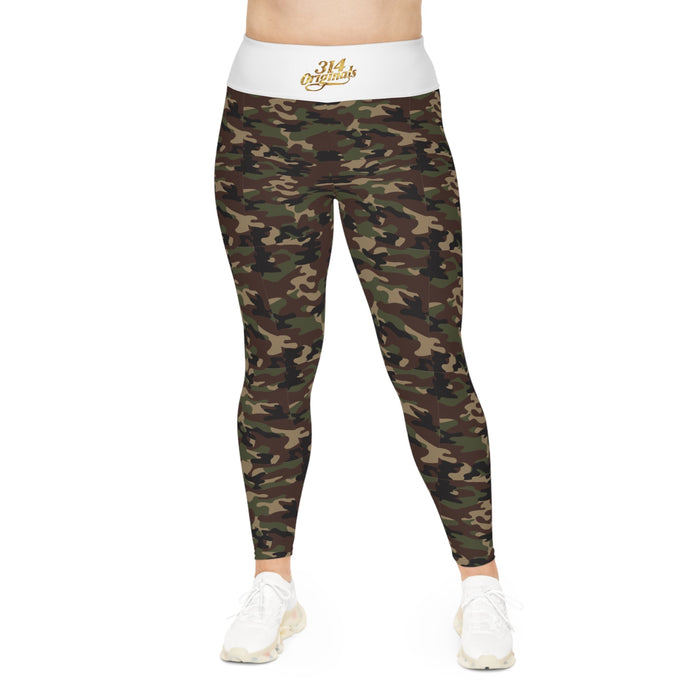 Camo Plus Size Leggings — Subtle Side Script Graphic, Comfortable Everyday Activewear - 314 Originals