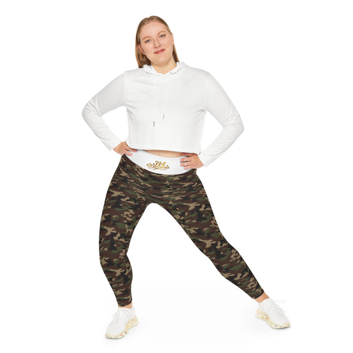 Camo Plus Size Leggings — Subtle Side Script Graphic, Comfortable Everyday Activewear - 314 Originals