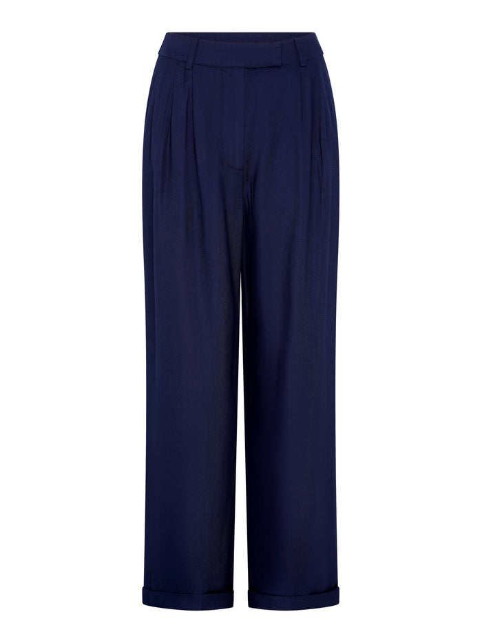 Candy Pleat Front Straight Leg Trouser in Navy