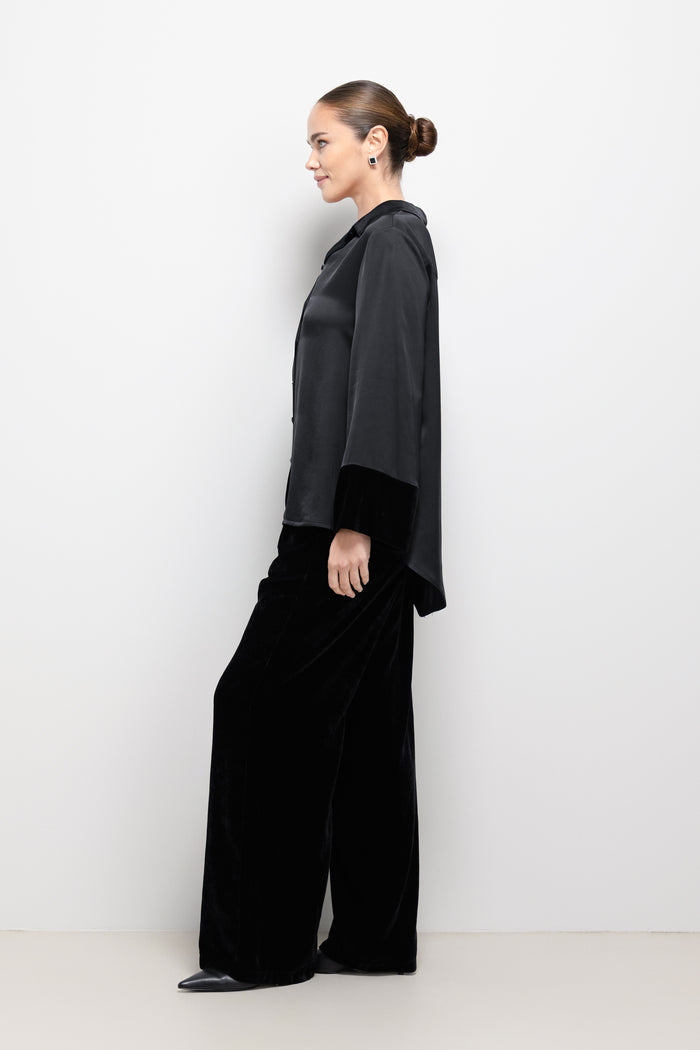 Caroline Velvet Cuff Shirt | Black