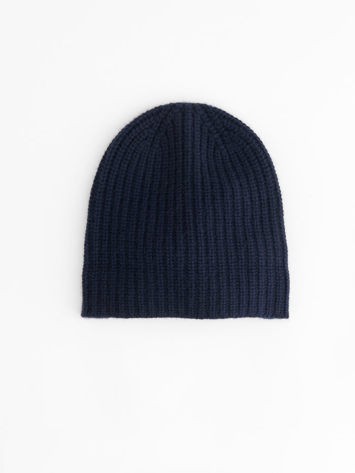Cashmere Solid Beanie In Navy