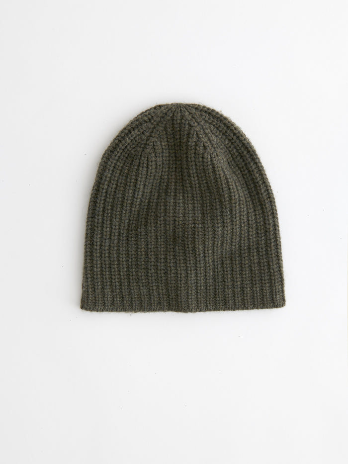 Cashmere Solid Beanie In Heather Olive