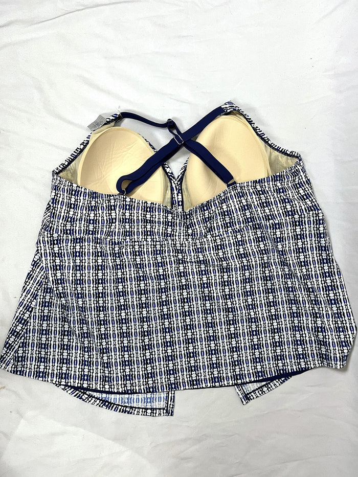Catherines Size 34W Blue & White Tie-Dye Tankini Top