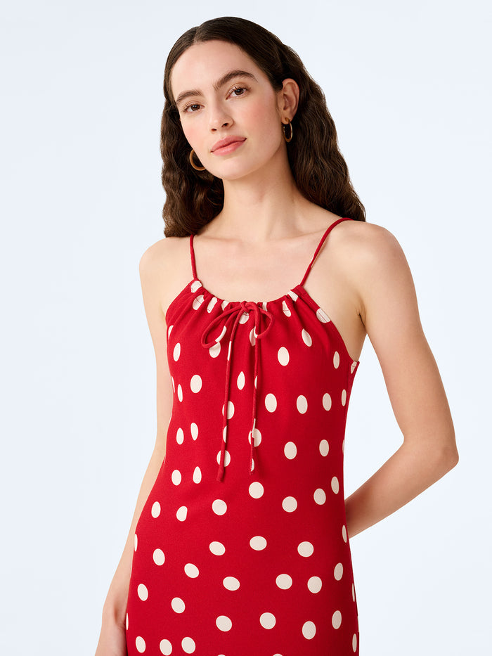 Cecile Dress in Red and Cream Polka Dot