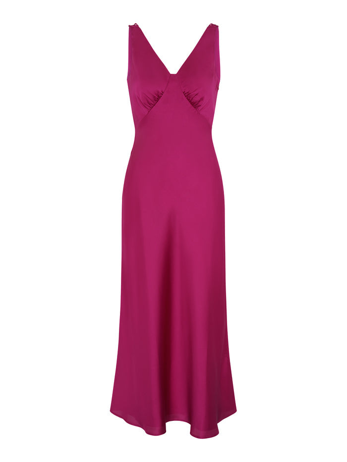 V neck sleeveless maxi dress in magenta
