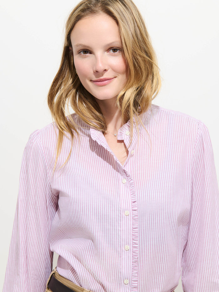 Chantilly Striped Ruffle Shirt In Cotton Voile