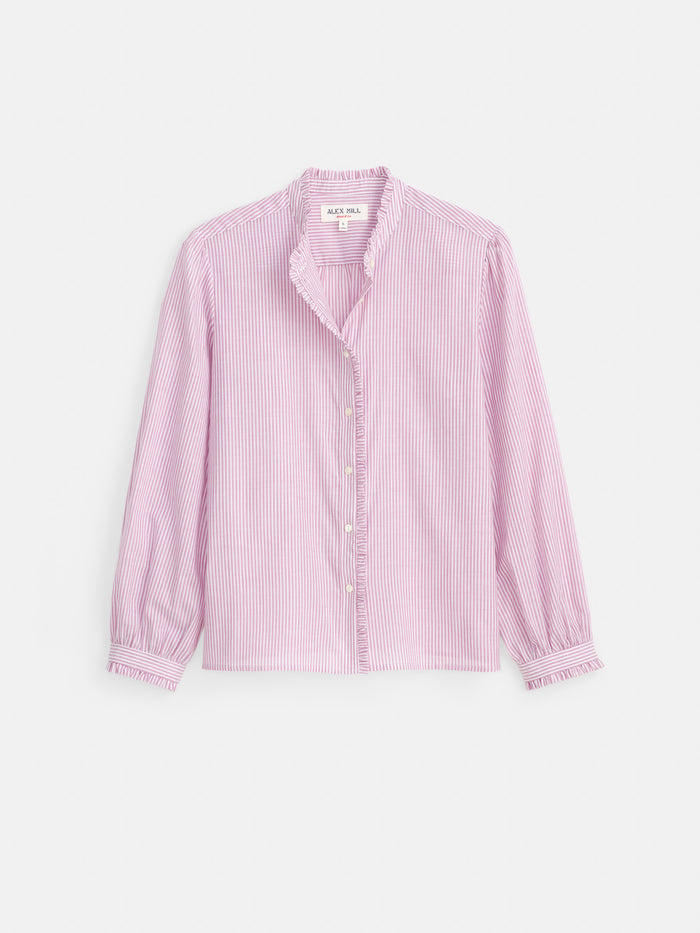 Chantilly Striped Ruffle Shirt In Cotton Voile