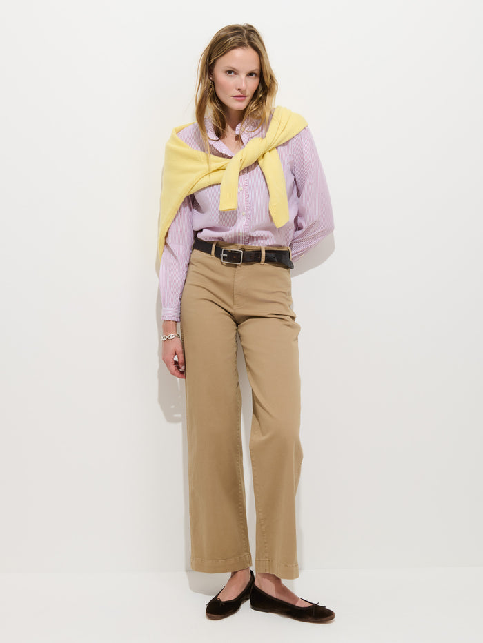 Chantilly Striped Ruffle Shirt In Cotton Voile