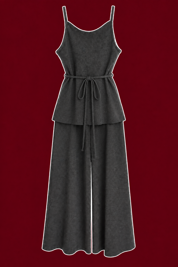 Charcoal Tie-Waist Knit Jumpsuit