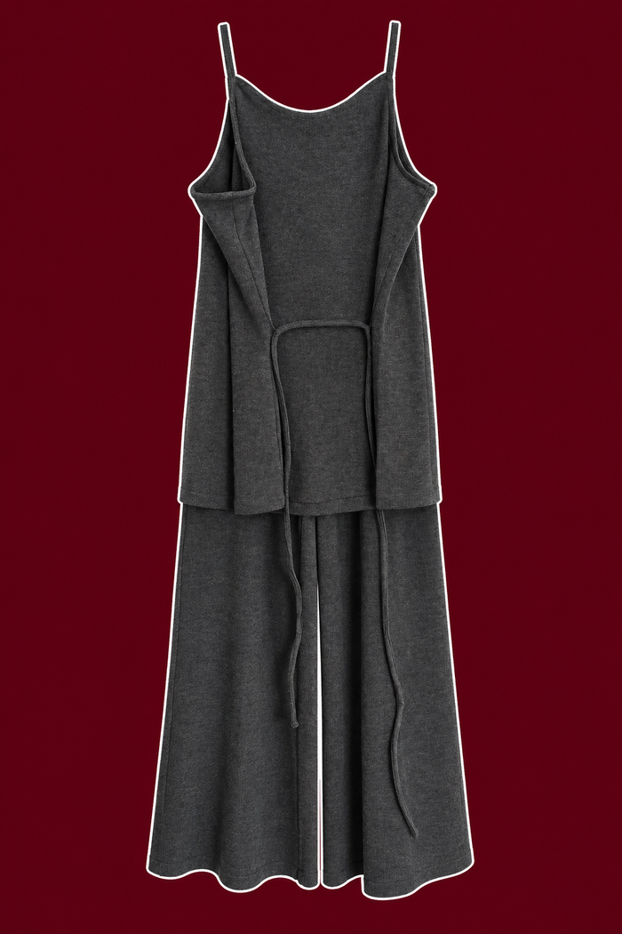 Charcoal Tie-Waist Knit Jumpsuit
