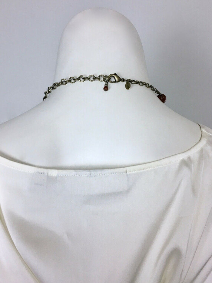 Chico's Bronze & Green Stone Bead Chain-Link Boho Necklace