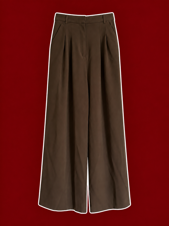 Chocolate Brown Pleated Wide-Leg Trousers