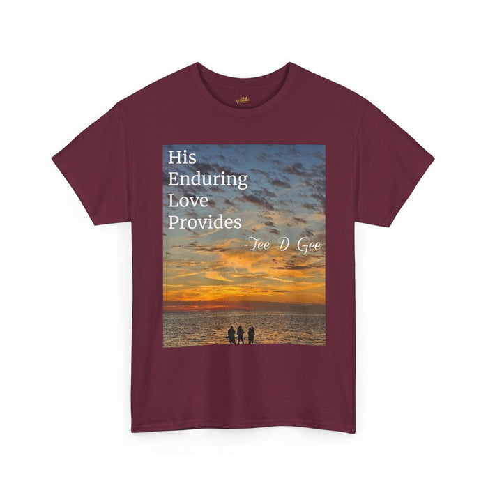 Christian Sunset T-Shirt – "His Enduring Love Provides" Inspirational Gospel Tee - 314 Originals