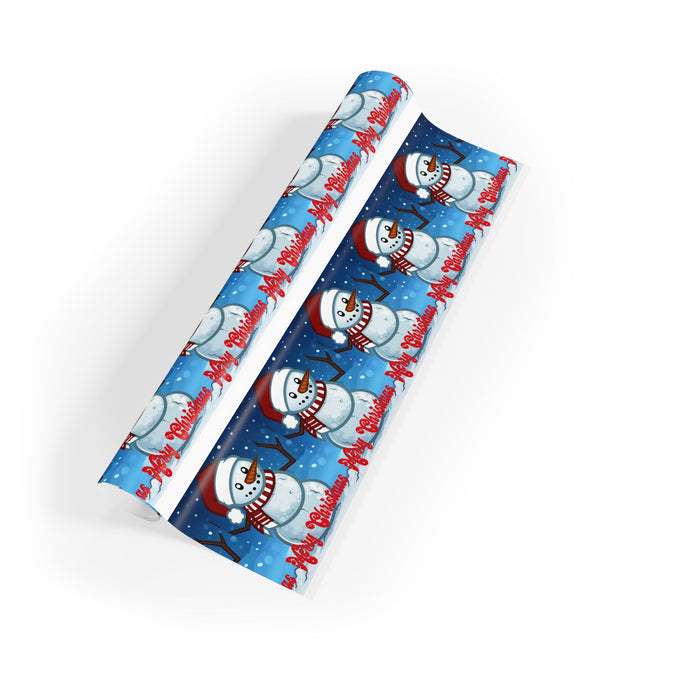 Christmas Snowman Wrapping Paper Roll — Holiday Gift Wrap with 'Merry Christmas' Design - 314 Originals
